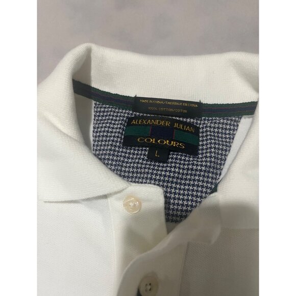 Alexander Julian Colours White Polo Shirt L 100% Cotton New With Tags Stain On F - Picture 4 of 9